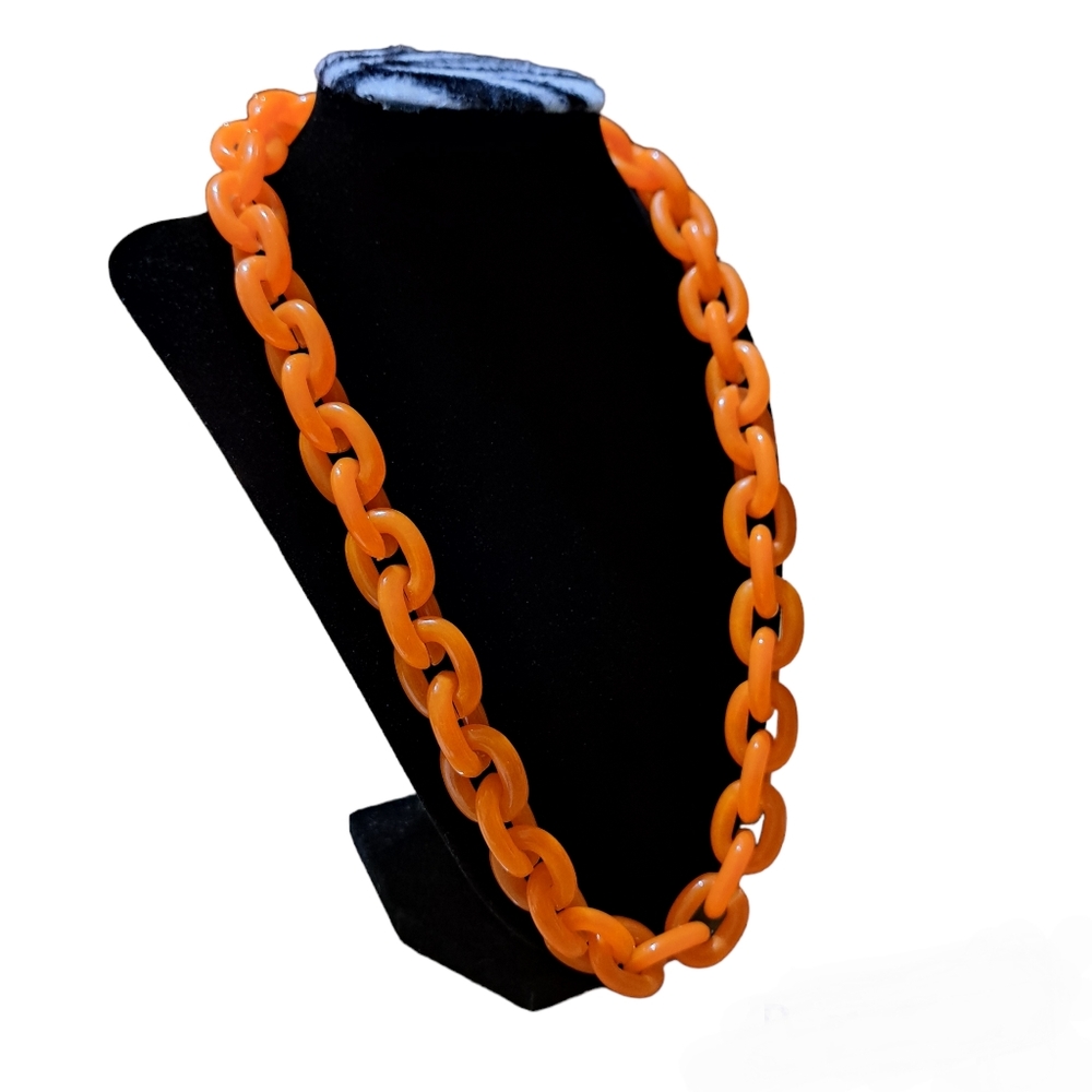 Orange Chunky Acrylic Chain Necklace‎ Size 11.5 inches